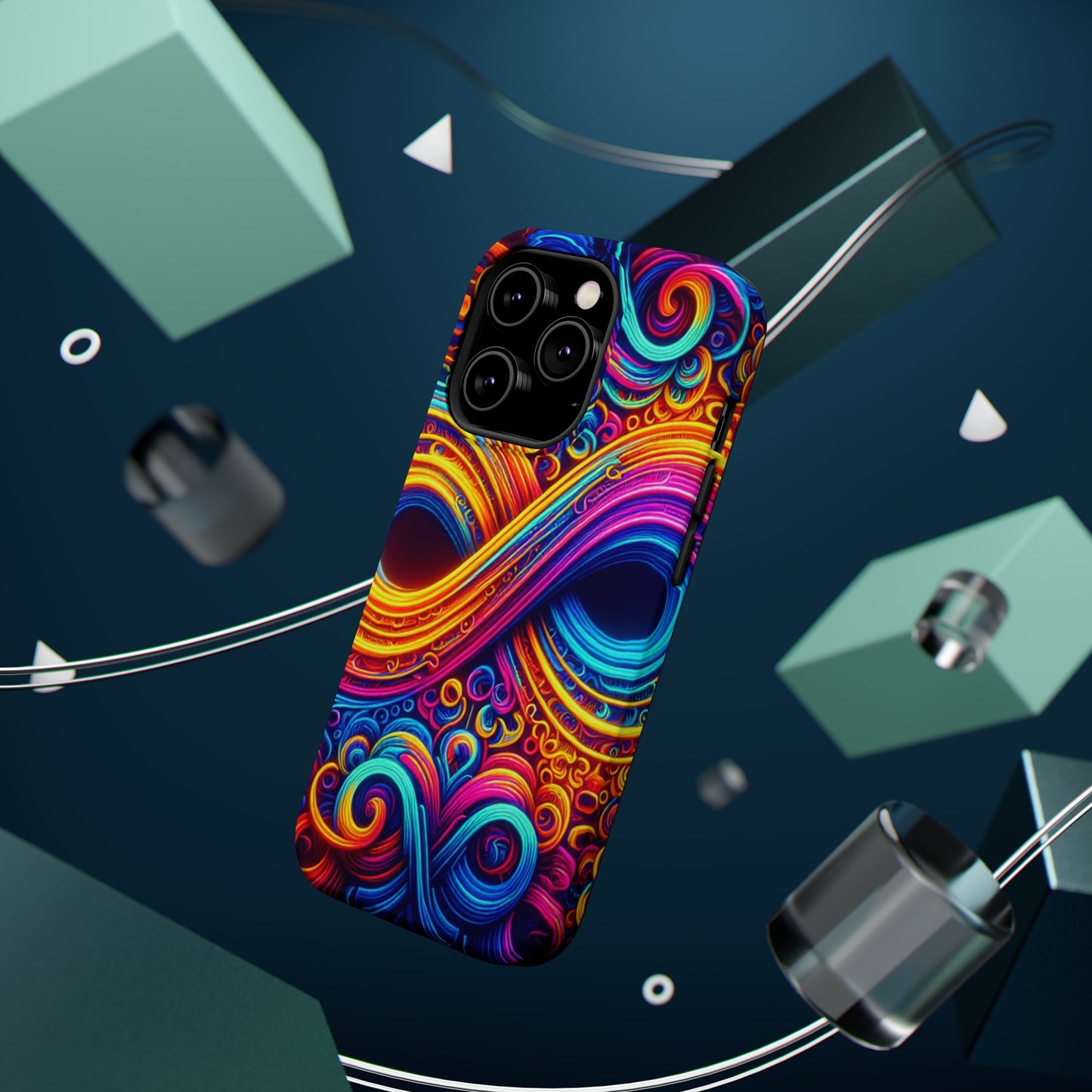 ElectroFractal Fluorescence. Neon Trippy Infinity Patterns Premium Art Magsafe Magnet Tough IPhone 13 14 15 Pro Plus Max and Mini in Matte and Glossy Phone cases
