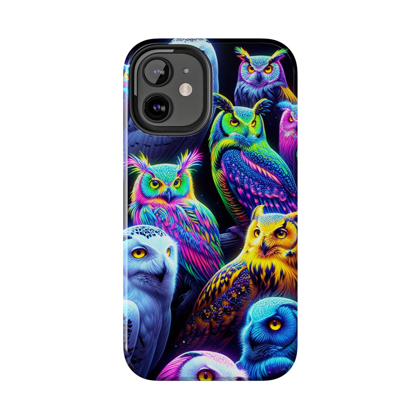 'Flock of Electric Flamses' NEON Owls Tough Phone Case