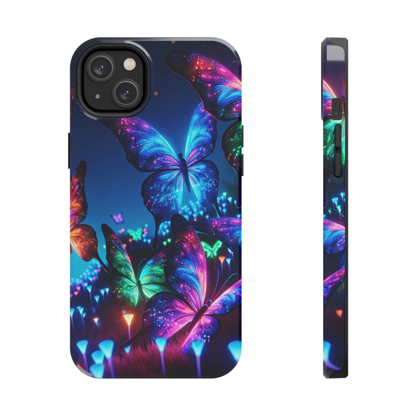 "Electric Morpho Rain" NEON Butterflies Tough Phone Case Iphone  7 8 9 10 11 12 13 14 SE X XR XS Pro Max Mini Plus