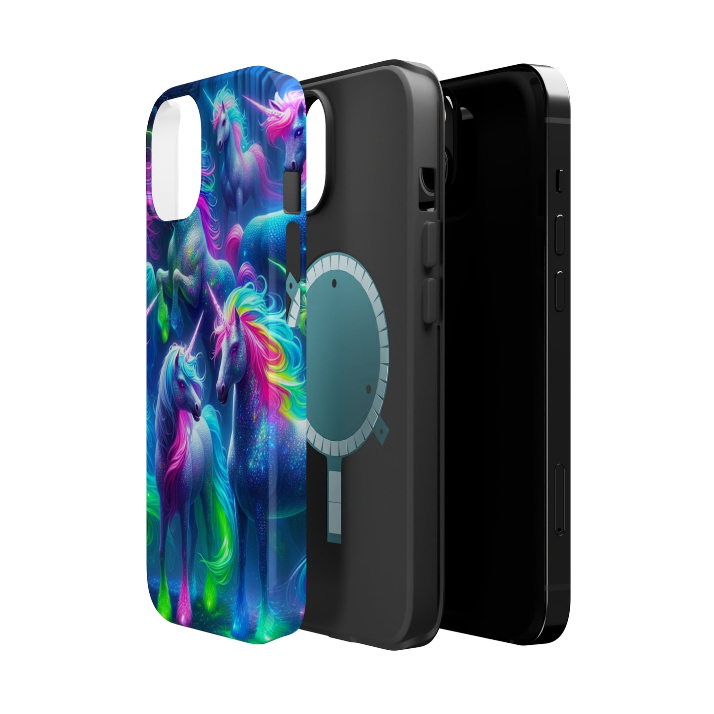 Vivid Dreamscape of Neon Unicorns Neon Unicorns Premium Art Magsafe Magnet Tough IPhone 13 14 15 Pro Plus Max and Mini in Matte and Glossy Phone cases