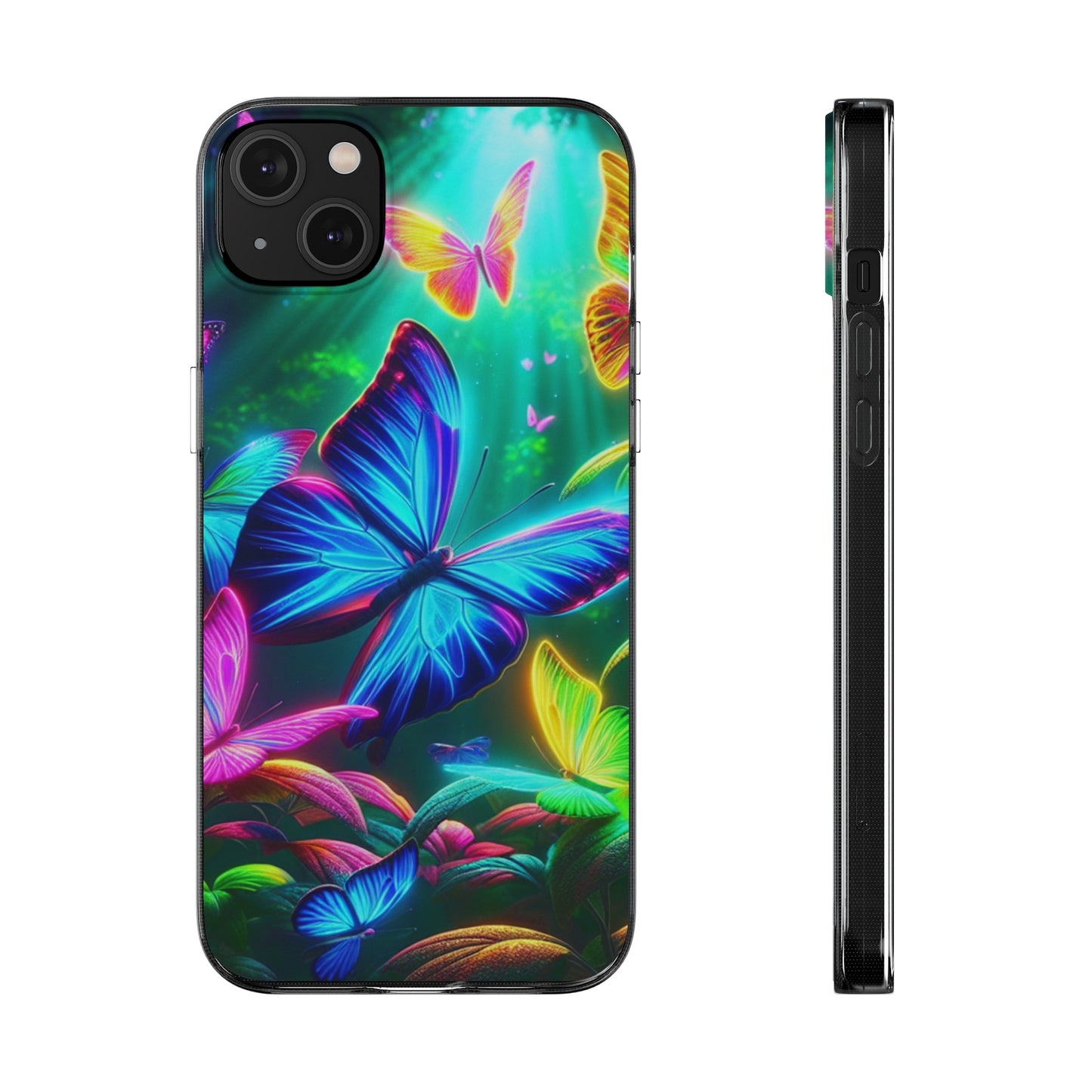 "Vivid Neon Flyaways" NEON Butterflies Art Polycarbonate Phone Case Samsung Galaxy s21 s22 Google Pixel 6 Iphone 11 12 13 14 Pro Max Mini Plus