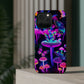 "Neon Gloomsprite Dance" Neon Butterflies and Mushrooms Premium Art Magsafe Magnet Tough IPhone 13 14 15 Pro Plus Max and Mini in Matte and Glossy Phone cases