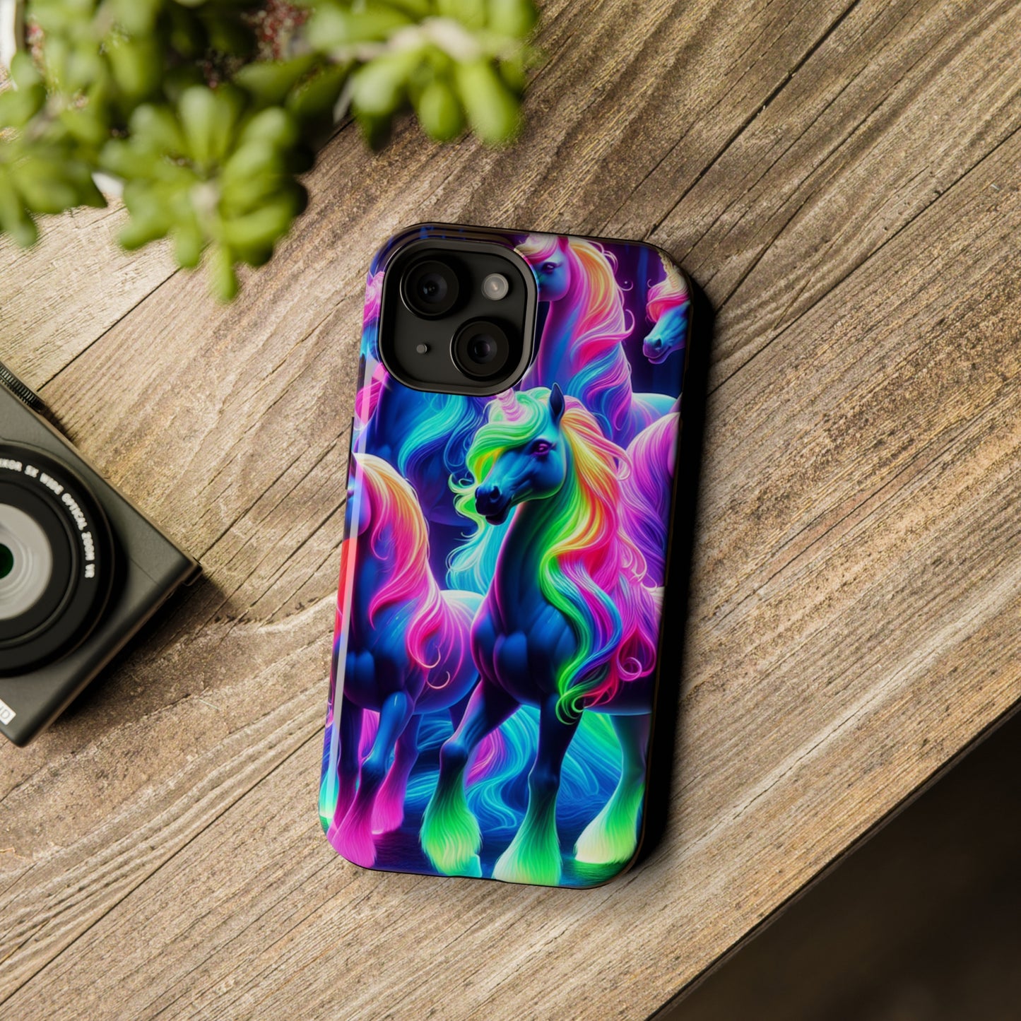 Neon Magic Skies - Unicorn Gang. Neon Unicorns Premium Art Magsafe Magnet Tough IPhone 13 14 15 Pro Plus Max and Mini in Matte and Glossy Phone cases