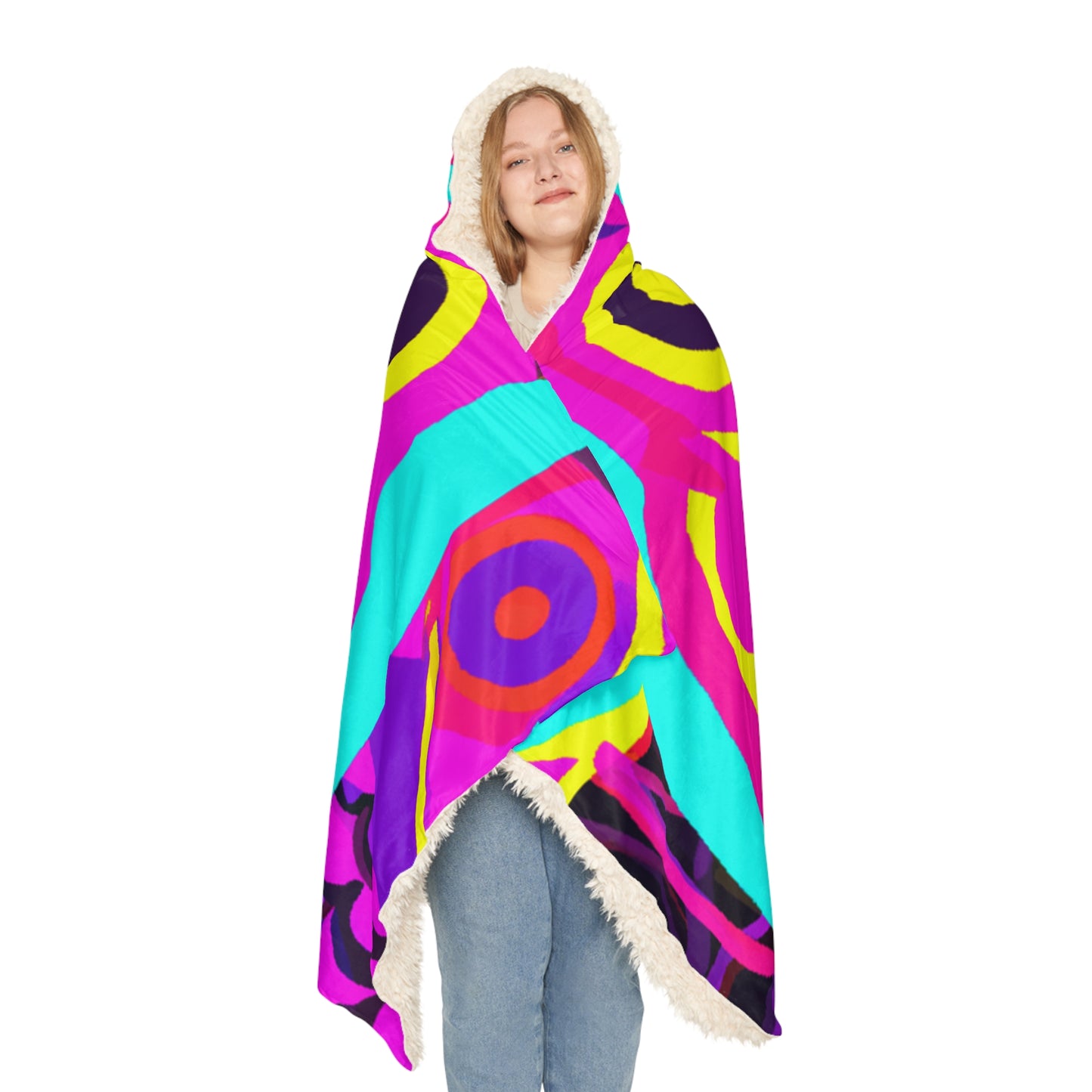 "Neon Nocturne" - NEON Owls Art Hooded Snuggle Blanket