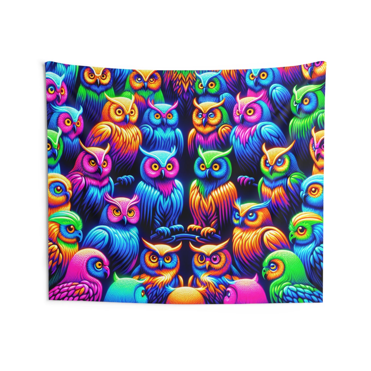 Neon Nocturnal Clowder NEON Owls Art Tapestry