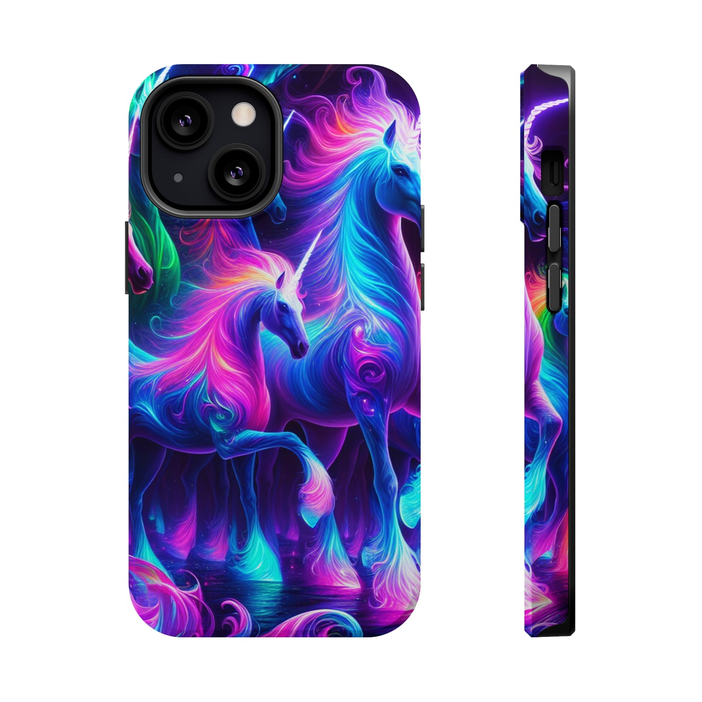 Neon Uniflourish Neon Unicorns Premium Art Magsafe Magnet Tough IPhone 13 14 15 Pro Plus Max and Mini in Matte and Glossy Phone cases