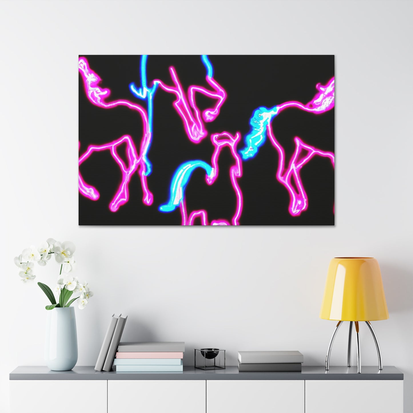 "Enchanted Fluorescence" NEON Unicorns Art Canvas