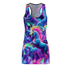 "Lighted Fantasia" Neon Unicorns Racerback Dress