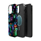 "Neon Burst Wonderland". Neon Butterflies and Mushrooms Premium Art Magsafe Magnet Tough IPhone 13 14 15 Pro Plus Max and Mini in Matte and Glossy Phone cases