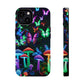 "Neon Burst Wonderland". Neon Butterflies and Mushrooms Premium Art Magsafe Magnet Tough IPhone 13 14 15 Pro Plus Max and Mini in Matte and Glossy Phone cases
