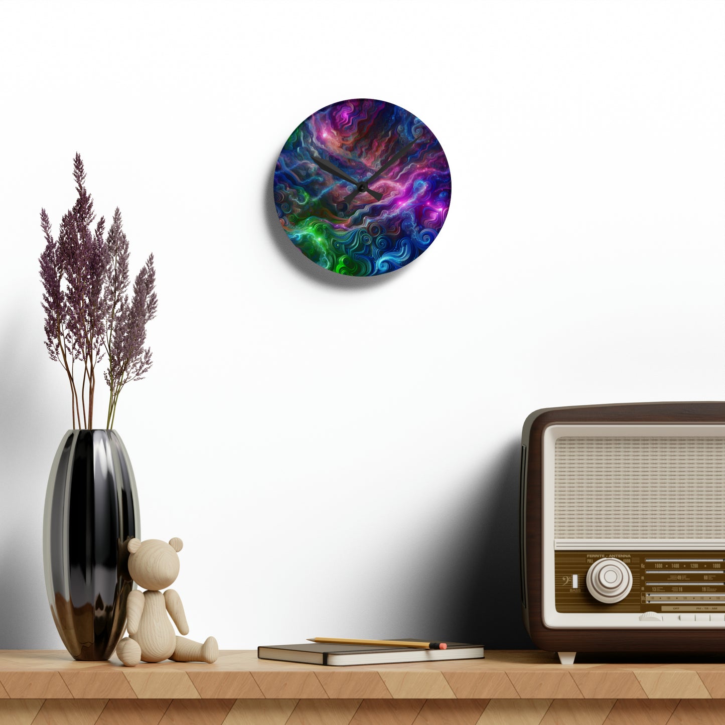 Neon Infinity Vortex. Infinity Patterns Art Acrylic Clock