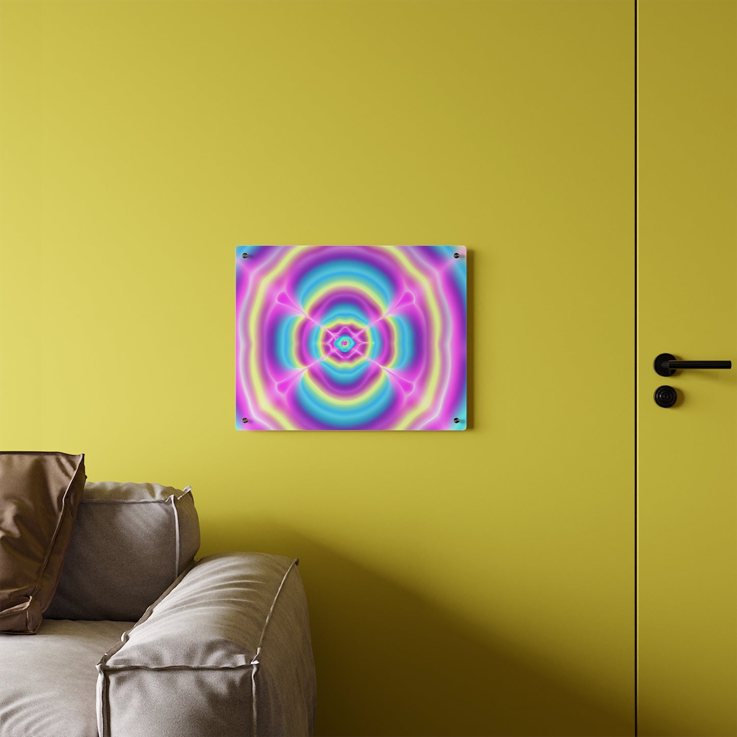Vivid Vortex of Neon Mysticism. Trippy Infinity Patterns Acrylic Art Panel