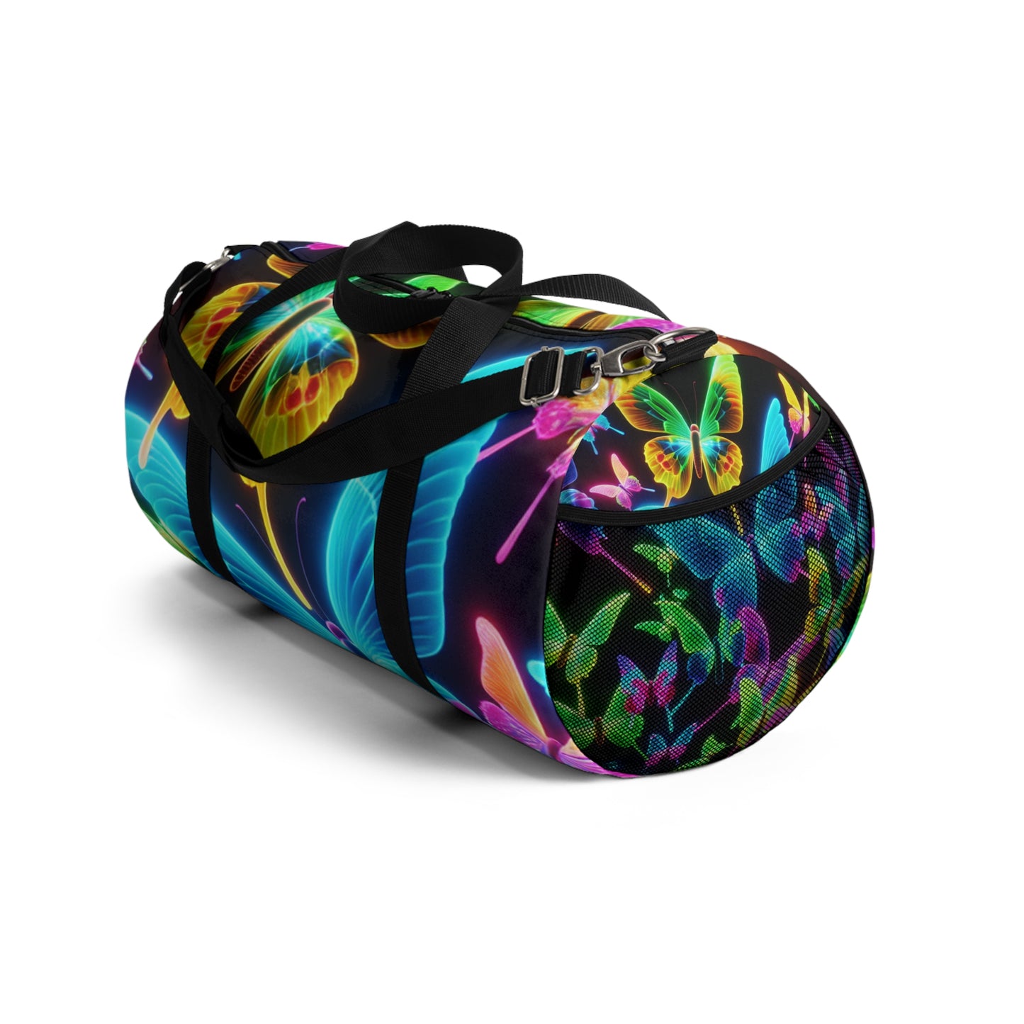 Neon Splendor. - Neon Butterflies Duffle Bag