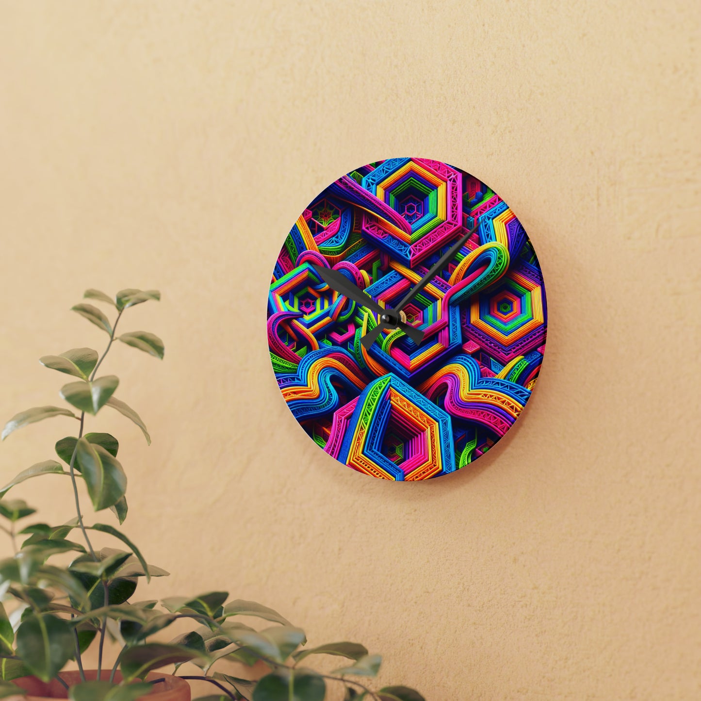 Neon Infinity Splatter Infinity Patterns Art Acrylic Clock