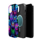 Neon Nocturnal Nook Neon Owls Premium Art Magsafe Magnet Tough IPhone 13 14 15 Pro Plus Max and Mini in Matte and Glossy Phone cases