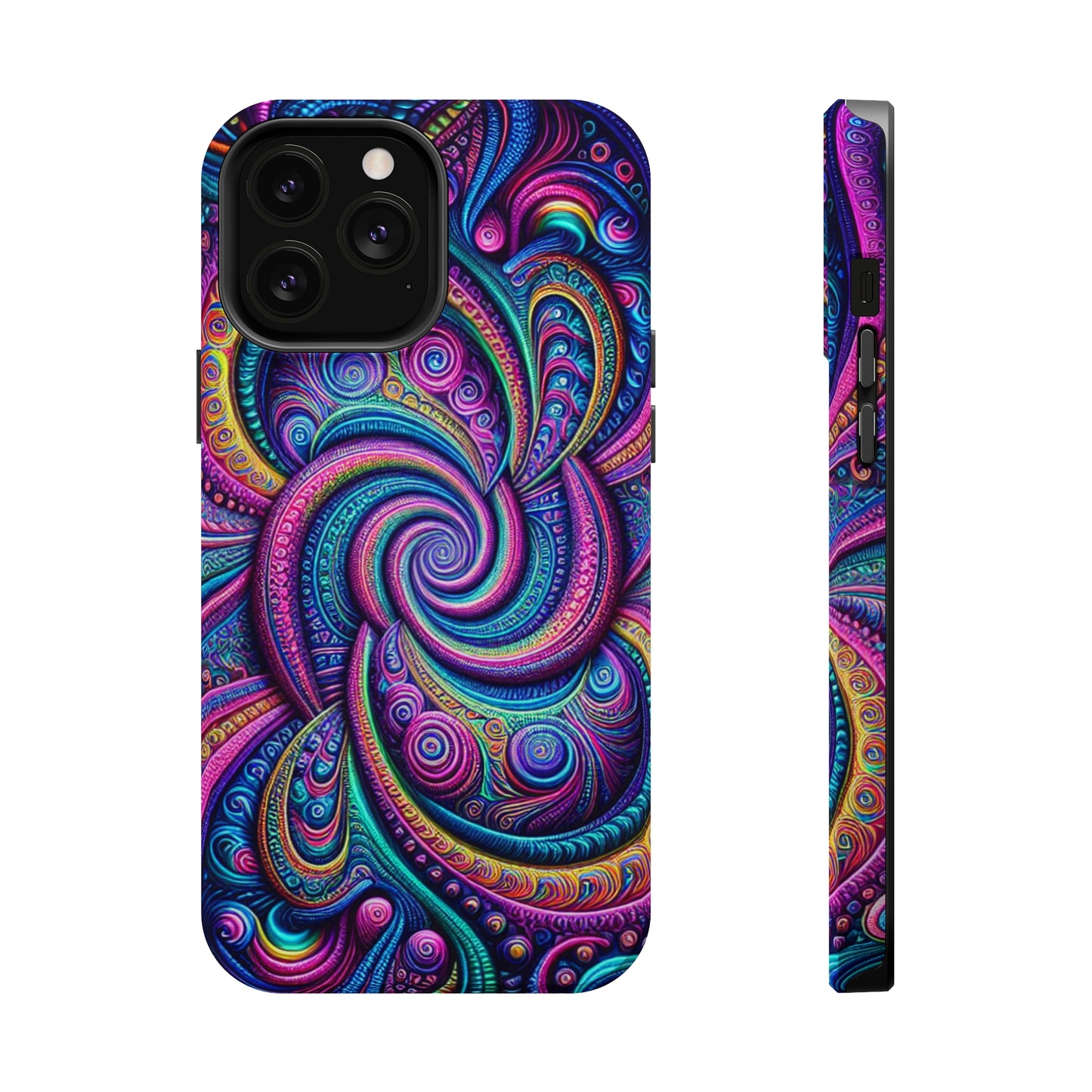 Cosmic Quasar Dreams. Neon Trippy Infinity Patterns Premium Art Magsafe Magnet Tough IPhone 13 14 15 Pro Plus Max and Mini in Matte and Glossy Phone cases