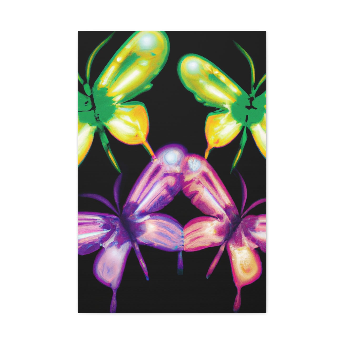 'Neon Flutter Skies' Neon Butterflies  Art Canvas