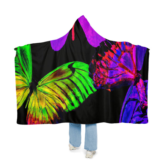 "Neon Swirls of Light" - NEON Butterflies Art Hooded Snuggle Blanket