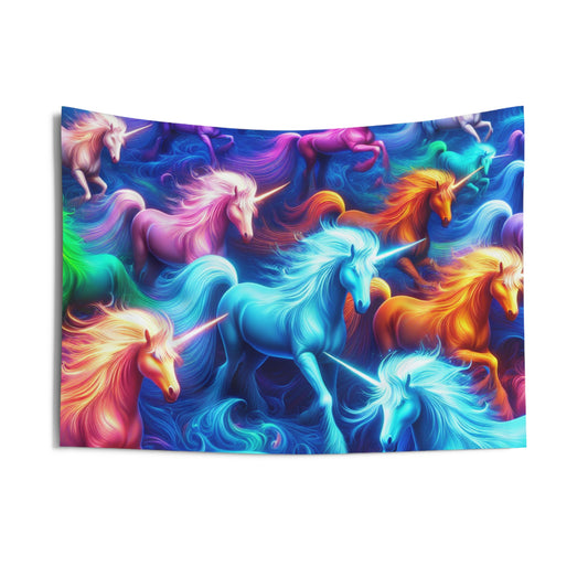 "Neon Dreamprance" NEON Unicorns Art Tapestry