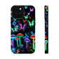 "Neon Burst Wonderland". Neon Butterflies and Mushrooms Premium Art Magsafe Magnet Tough IPhone 13 14 15 Pro Plus Max and Mini in Matte and Glossy Phone cases