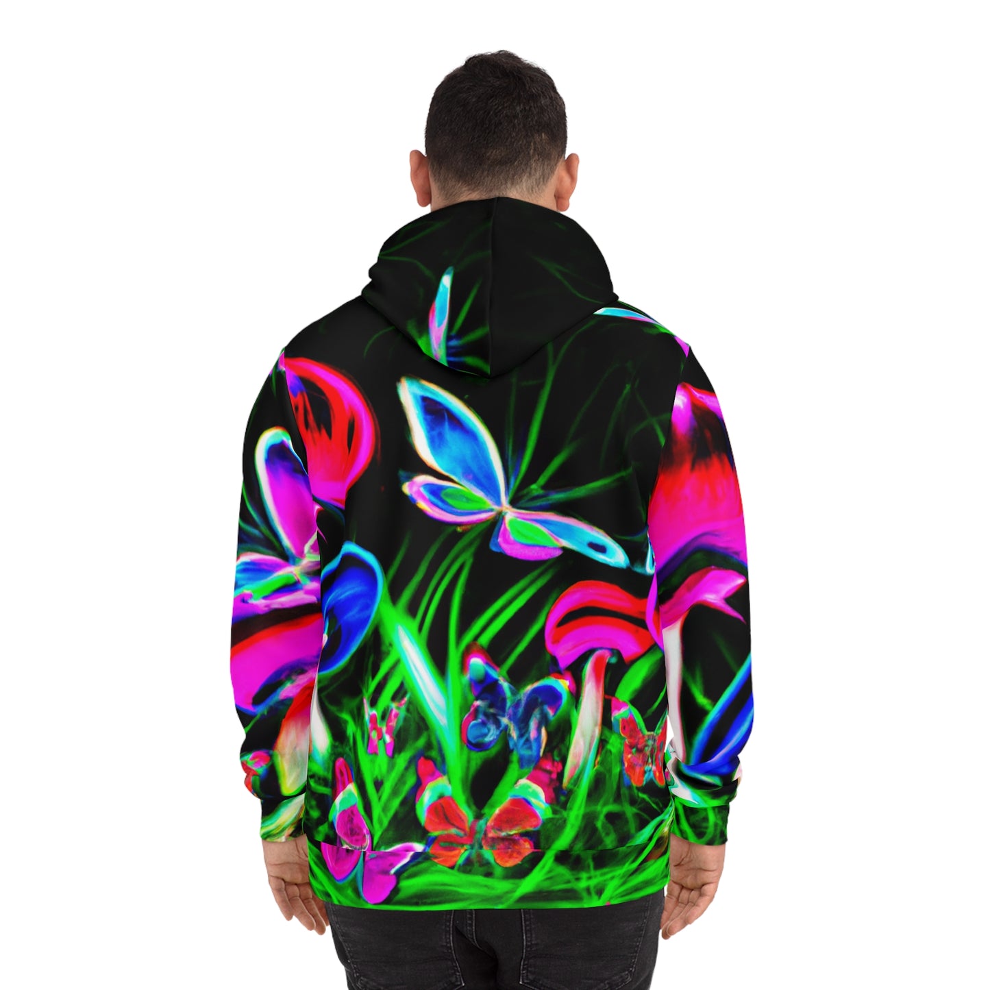 "Neon Chromelight" - Butterflies & Mushrooms AOP Hoodie