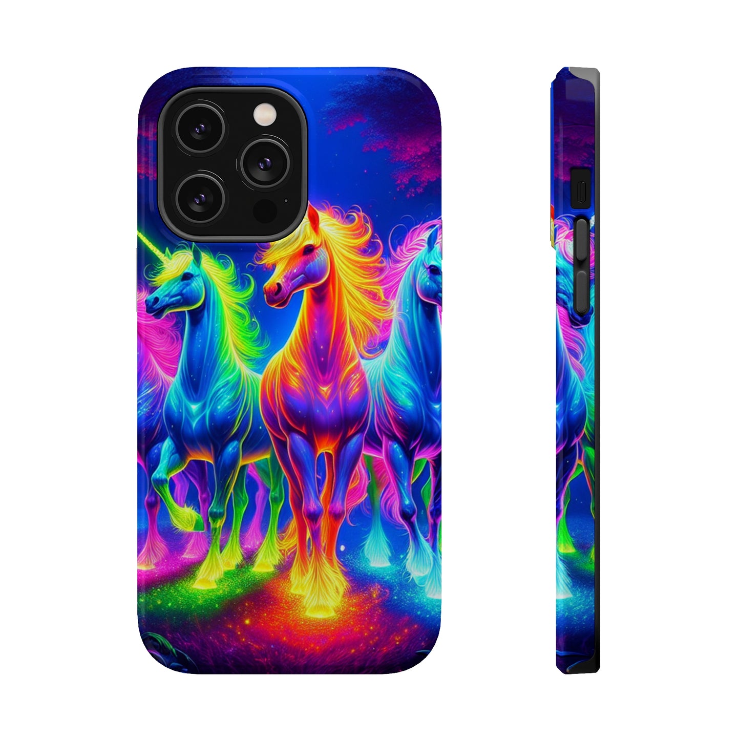 Neon Mystic Magicians Neon Unicorns Premium Art Magsafe Magnet Tough IPhone 13 14 15 Pro Plus Max and Mini in Matte and Glossy Phone cases