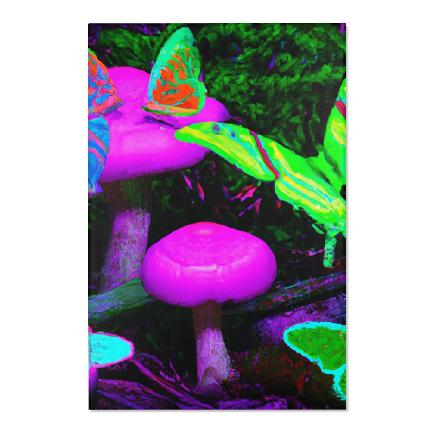 Vibrant Neon Fantasia. Butterflies & Mushrooms Area Rug