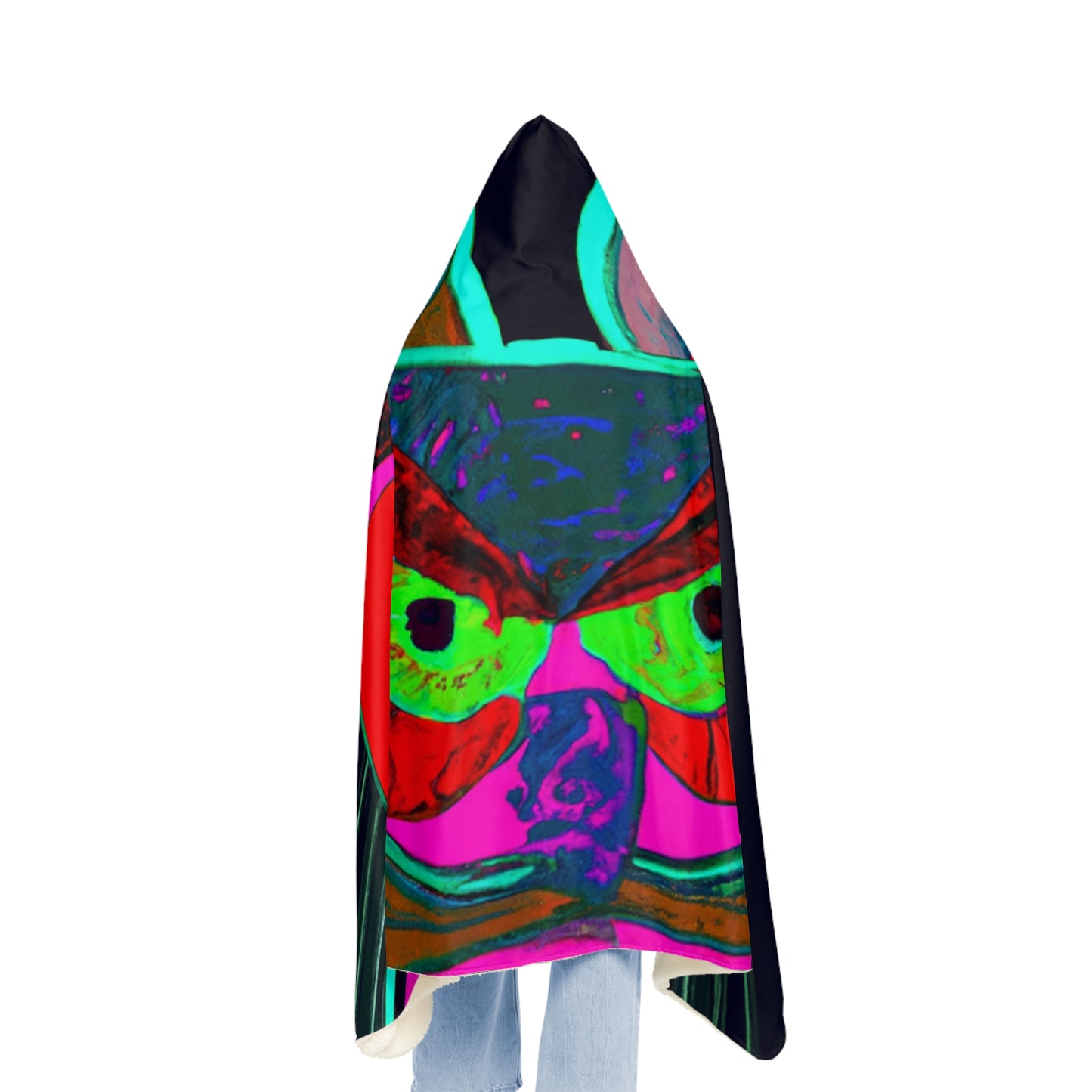 "Vibrant Neon Owls" - NEON Owls Art Hooded Snuggle Blanket