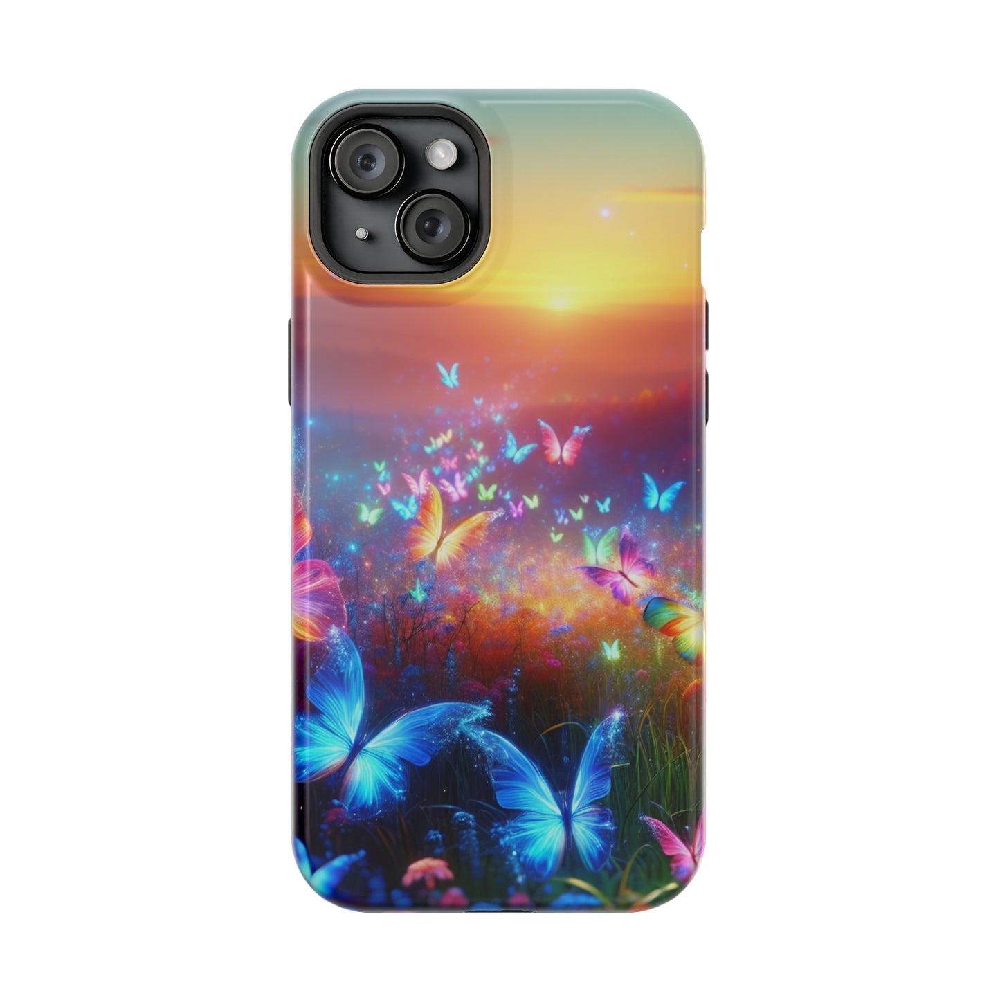 Neon Flight Fantasy Neon Butterflies Premium Art Magsafe Magnet Tough IPhone 13 14 15 Pro Plus Max and Mini in Matte and Glossy Phone cases