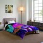 "Neon Glade of Wonders" Butterflies & Mushrooms Comforter Blanket
