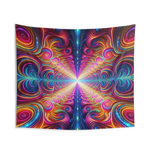 Endless Neon Rainbow Vortex. Infinity Patterns Art Tapestry