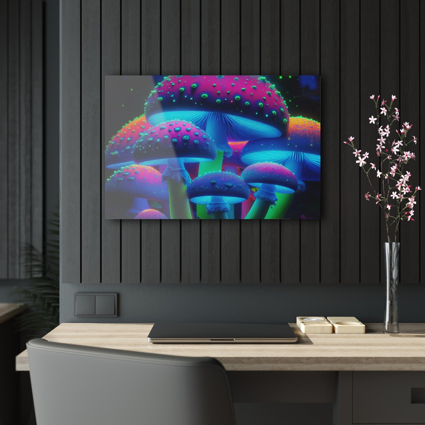 Neon Fungi Flourish. Mushrooms 1/4" Glossy Acrylic Art