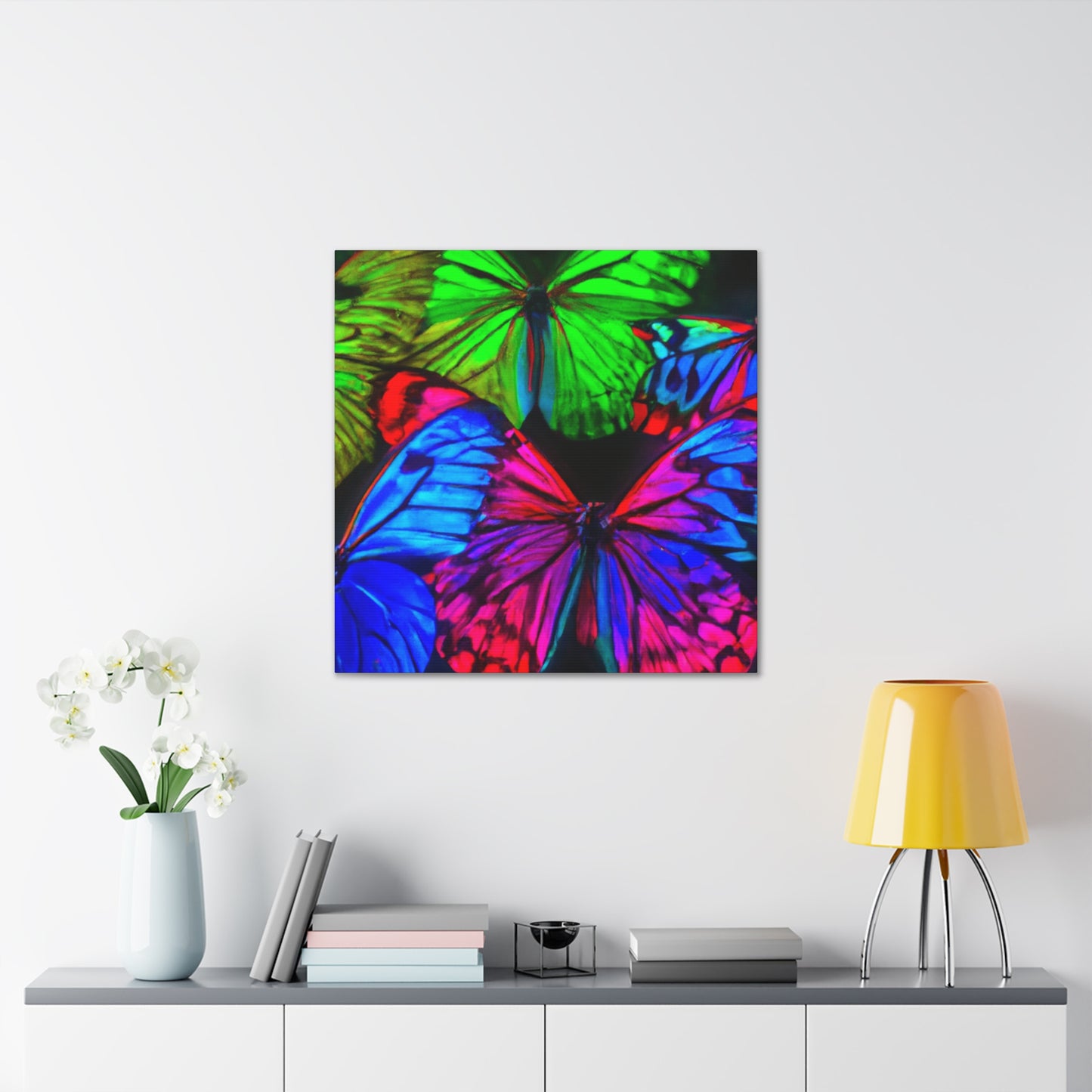"Electric Dreamer's Dance" Neon Butterflies  Art Canvas