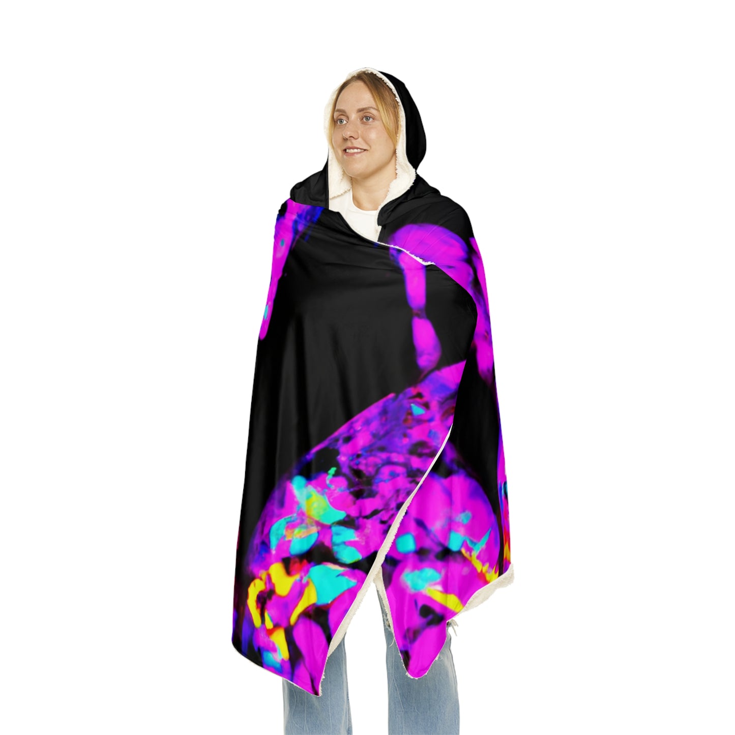 "Butterfly Carnival" - NEON Butterflies Art Hooded Snuggle Blanket