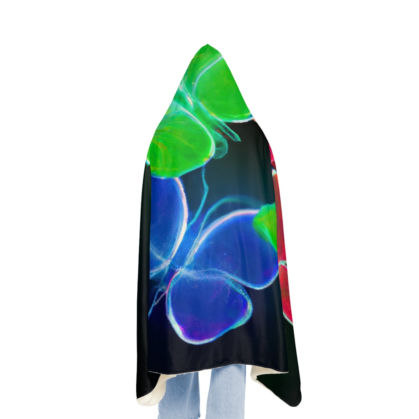 "Neon Flight" - NEON Butterflies Art Hooded Snuggle Blanket
