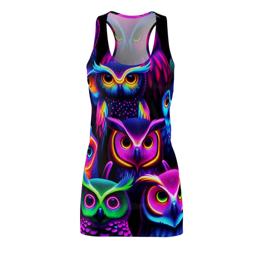 "Neon Nocturne" Neon Owls Racerback Dress
