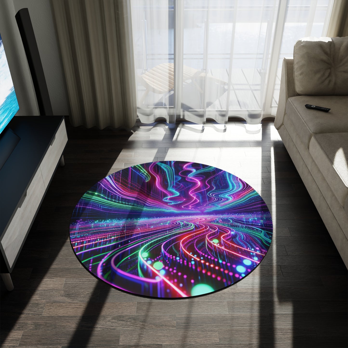Vibrant Trippy Neon Infinity Spiralz Infinity Patterns Round Rug
