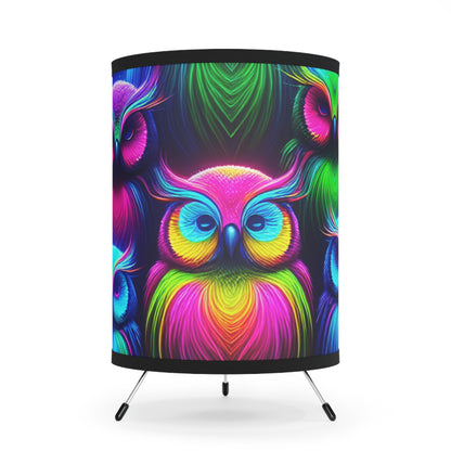 "Vivid Nocturnal Synesthesia" - NEON Owls Art Tripod Lamp