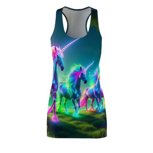 Neon Magic Unisplash Neon Unicorns Racerback Dress