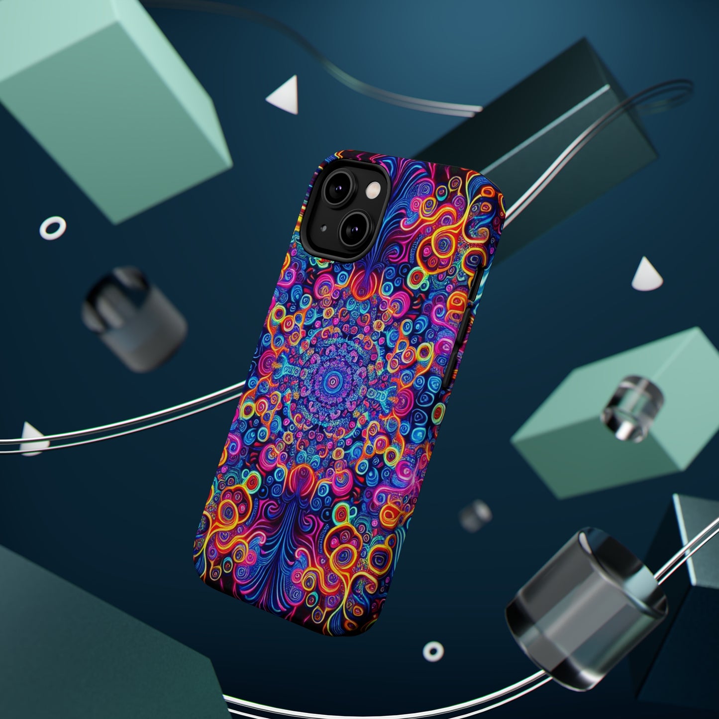 Vibrant Infinity Aurora. Neon Trippy Infinity Patterns Premium Art Magsafe Magnet Tough IPhone 13 14 15 Pro Plus Max and Mini in Matte and Glossy Phone cases