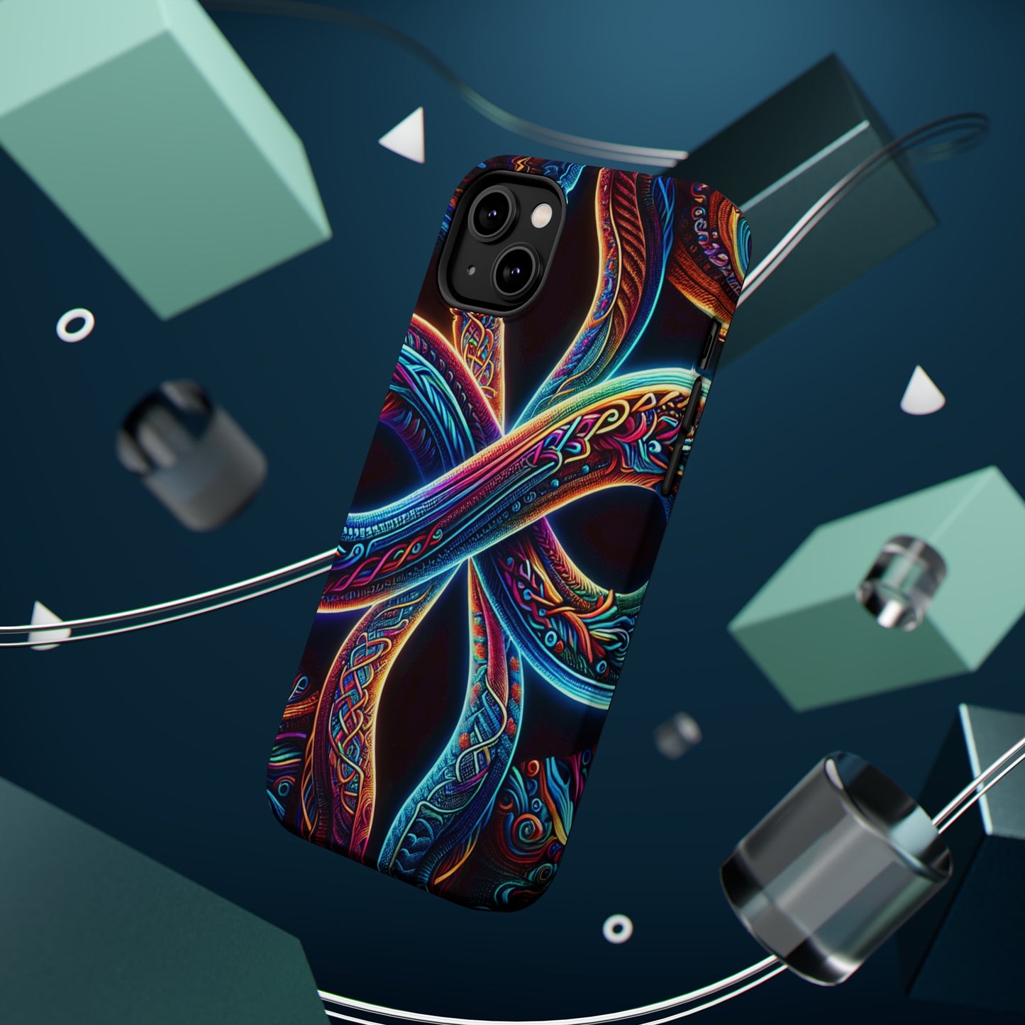 Vibrant Infinity Nocturne Neon Trippy Infinity Patterns Premium Art Magsafe Magnet Tough IPhone 13 14 15 Pro Plus Max and Mini in Matte and Glossy Phone cases