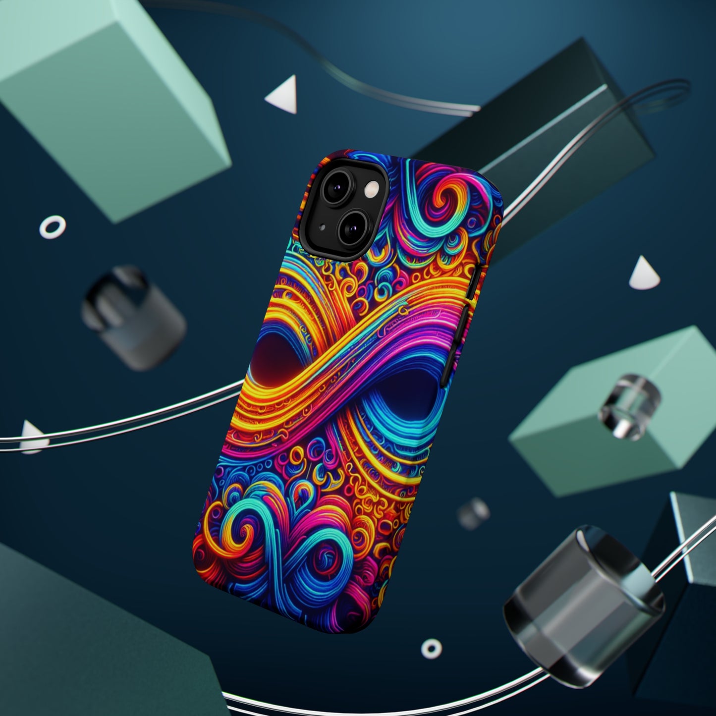 ElectroFractal Fluorescence. Neon Trippy Infinity Patterns Premium Art Magsafe Magnet Tough IPhone 13 14 15 Pro Plus Max and Mini in Matte and Glossy Phone cases
