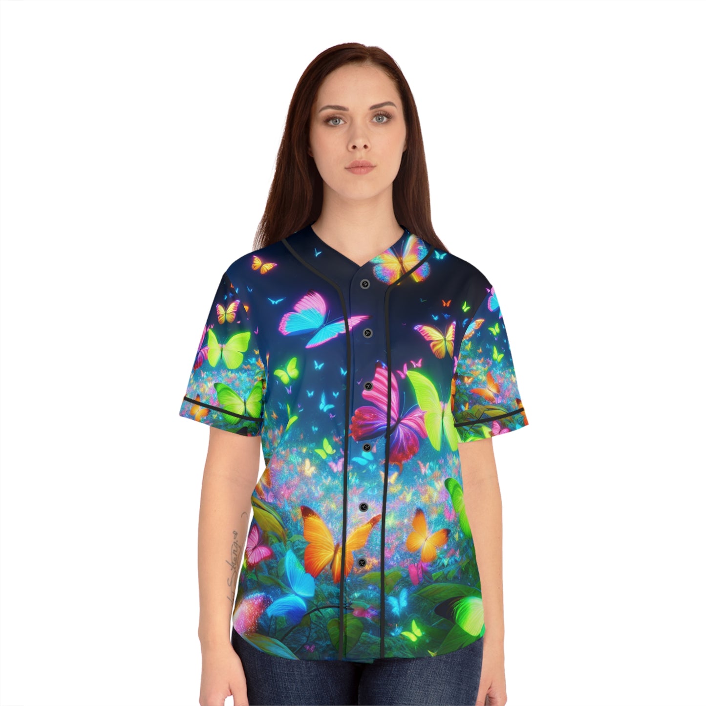 "Neon Flutterby Glow" Neon Butterflies Womans Jersey