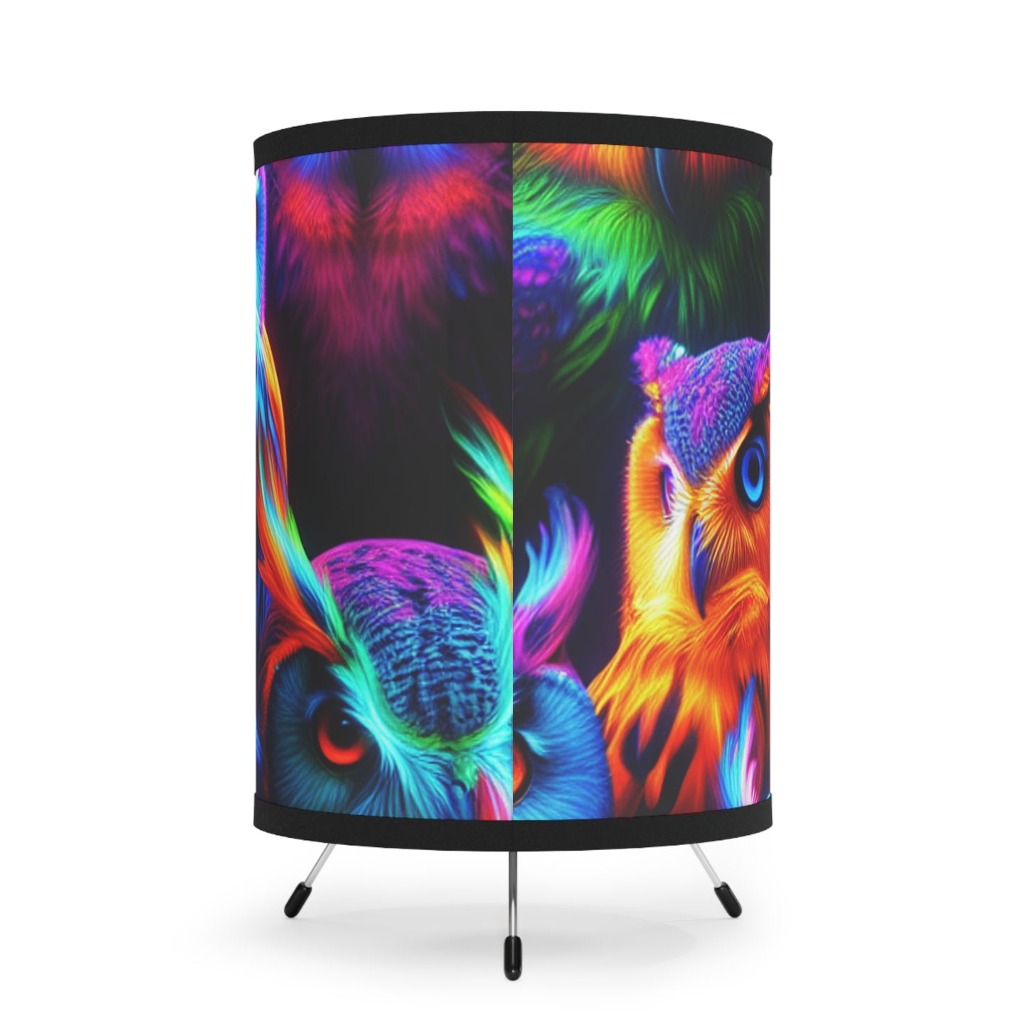 Neon Nocturnal Visions - NEON Owls Art Tripod Lamp