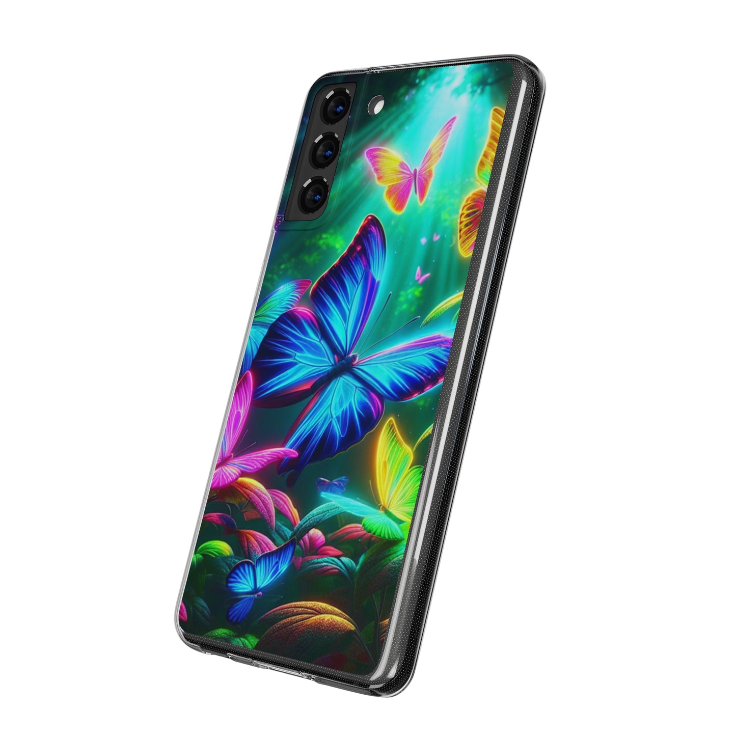 "Vivid Neon Flyaways" NEON Butterflies Art Polycarbonate Phone Case Samsung Galaxy s21 s22 Google Pixel 6 Iphone 11 12 13 14 Pro Max Mini Plus