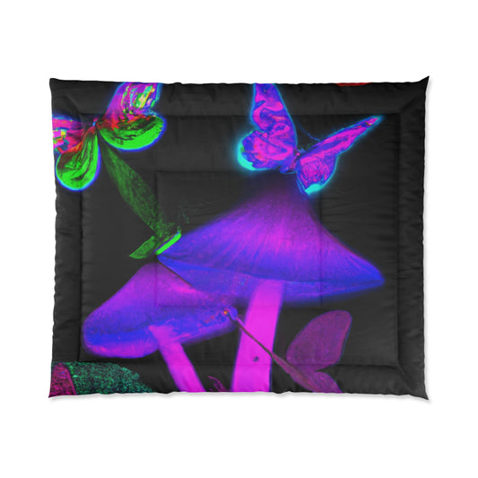 "Neon Funshine Garden". Butterflies & Mushrooms Comforter Blanket
