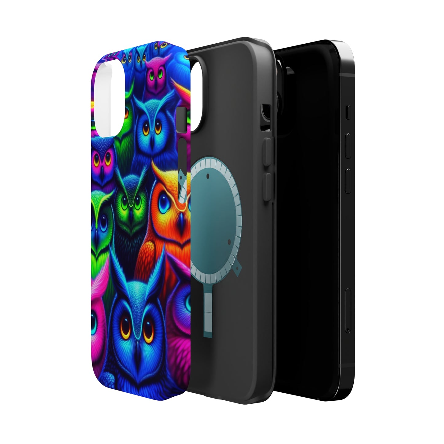 Neon Owlish Delight. Neon Owls Premium Art Magsafe Magnet Tough IPhone 13 14 15 Pro Plus Max and Mini in Matte and Glossy Phone cases