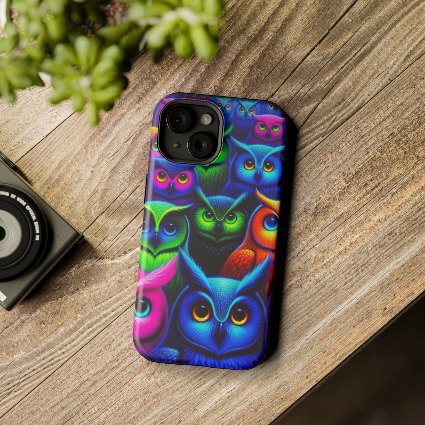 Neon Owlish Delight. Neon Owls Premium Art Magsafe Magnet Tough IPhone 13 14 15 Pro Plus Max and Mini in Matte and Glossy Phone cases