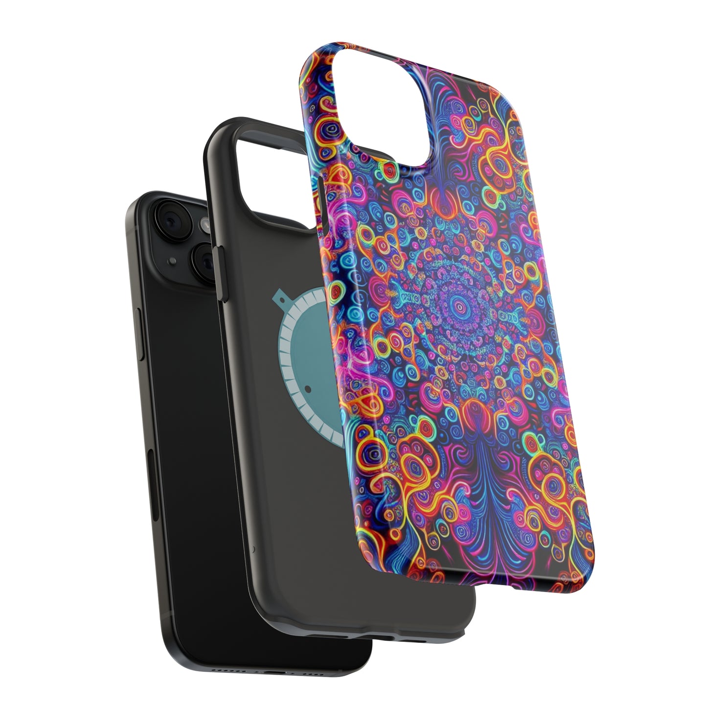 Vibrant Infinity Aurora. Neon Trippy Infinity Patterns Premium Art Magsafe Magnet Tough IPhone 13 14 15 Pro Plus Max and Mini in Matte and Glossy Phone cases