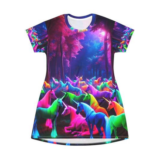 Neon Unicorn Spectacle Neon Unicorns Womans T Shirt Dress